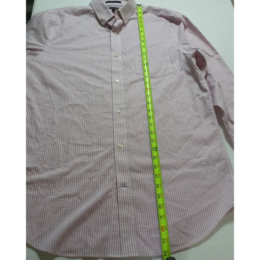 Banana Republic Slim Fit Pink Check Non-Iron Cotton Dress Shirt Tall Large L